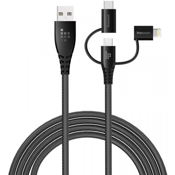 Tronsmart Кабель Tronsmart LAC10 USB-Lightning/MicroUSB/Type-C Universal 3in1 Cable 1 м Grey (77139)