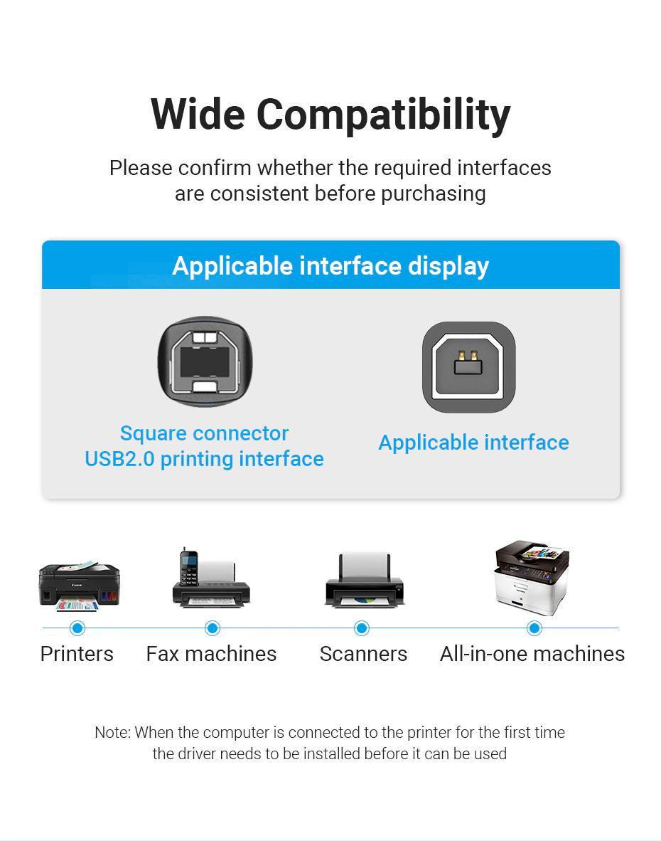 Кабель для принтера Vention USB-USB Type-B 2.0 480 Мбіт/с 2A USB-A на USB-B 1,5 м Чорний (COQBG) - фото 6