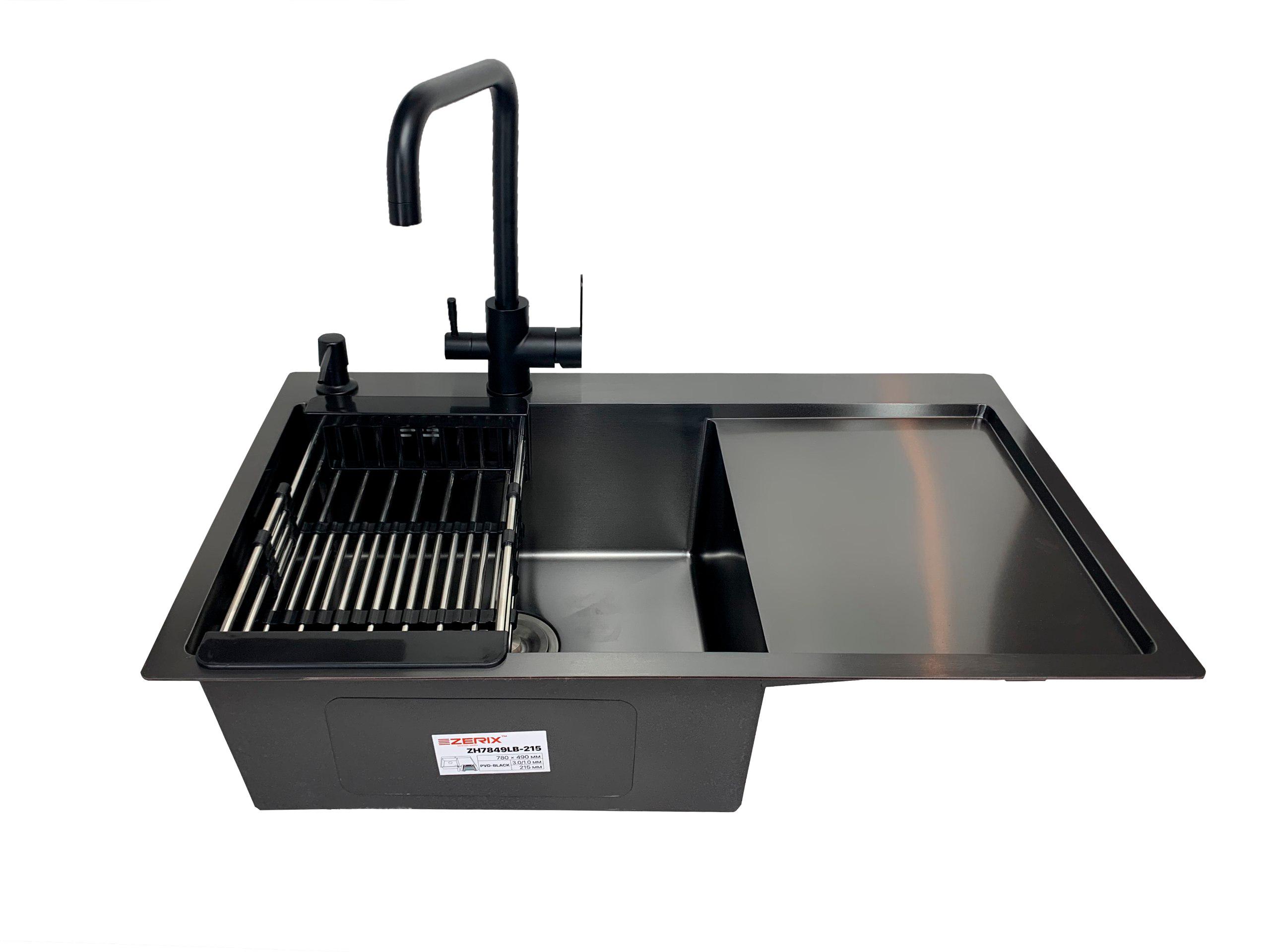 Мойка для кухни Zerix чаша слева/смеситель с подключением к фильтру/дозатор/корзинка 78x49 см Черный (6f1f4184) Мойка для кухни Zerix чаша слева/смеситель с подключением к фильтру/дозатор/корзинка 78x49 см Черный (6f1f4184)