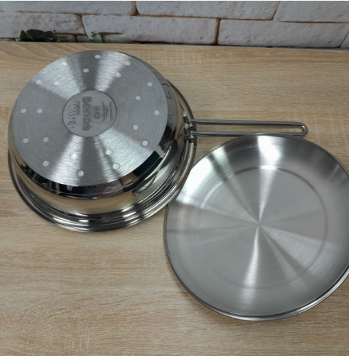 Сковорода стальная универсальная OMS с крышкой из нержавеющей стали 24 см (2004.24) - фото 3