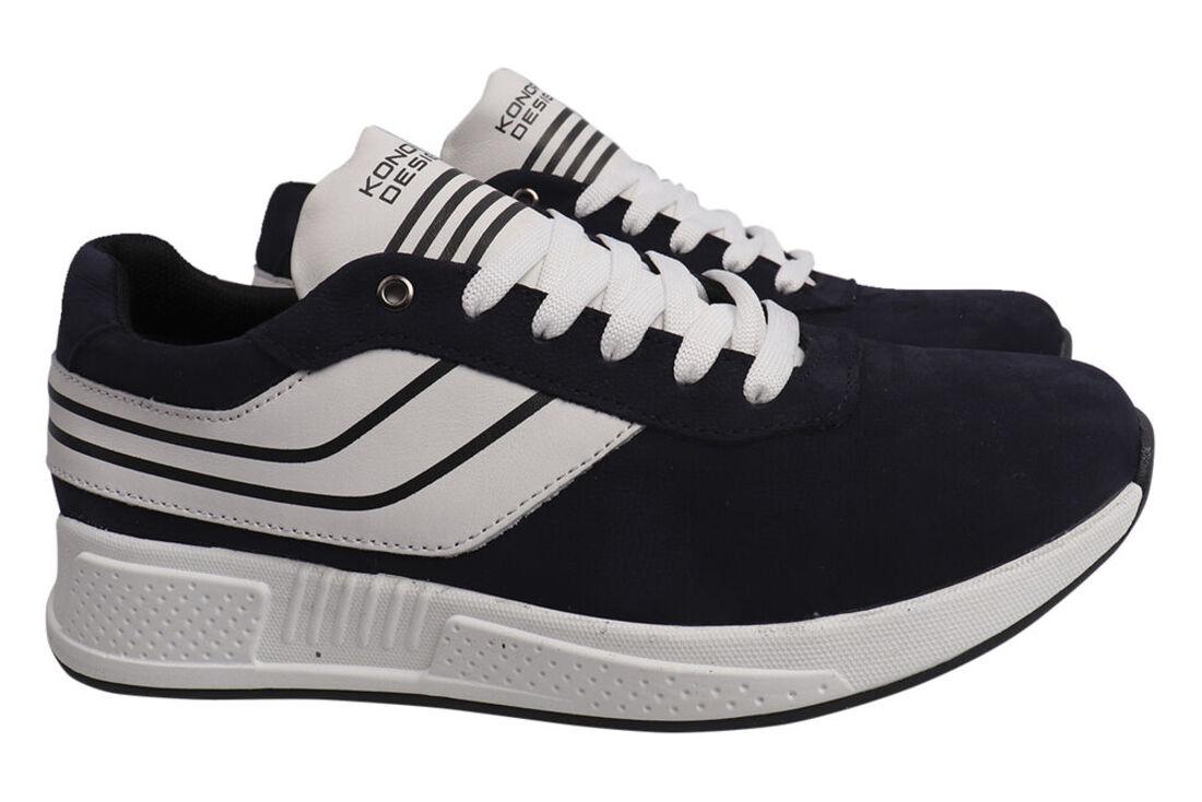 Кроссовки мужские Konors из кожи-нубука на низком ходу на шнуровке р. 41 Синий (522-21DTS)