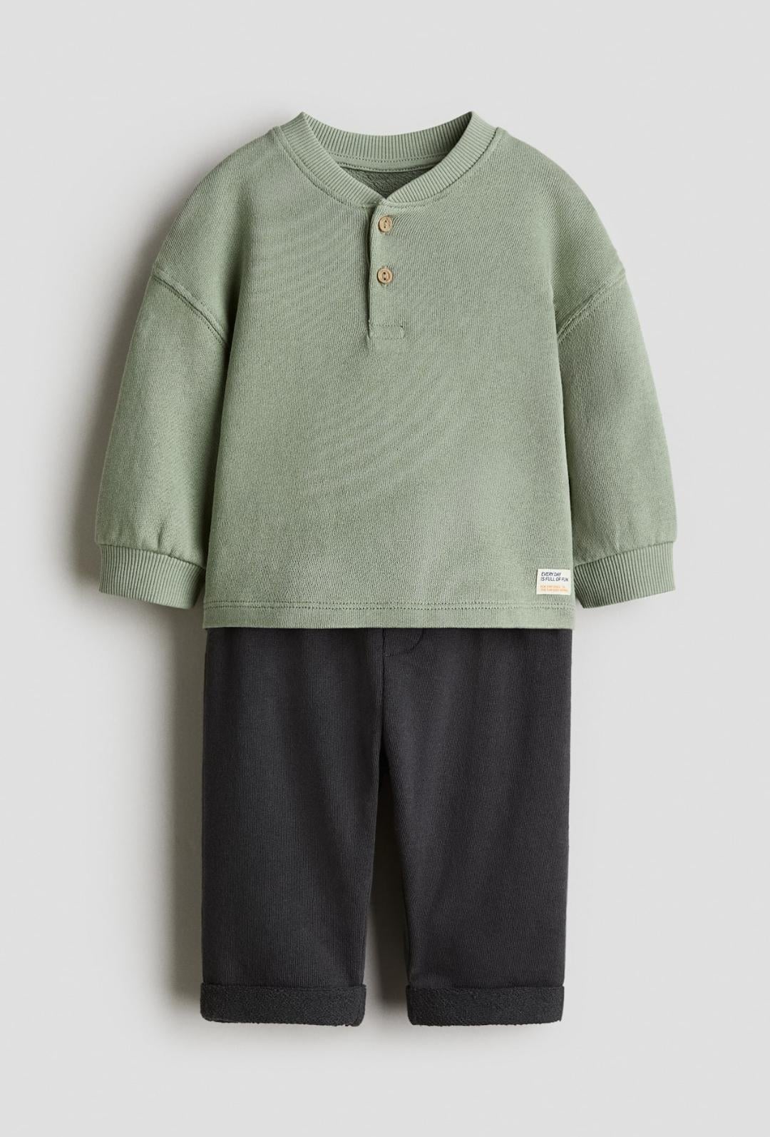 Комплект дитячий кофта та штани для хлопчика H&M 74 см Зелений/Темно-сірий (25120907B)