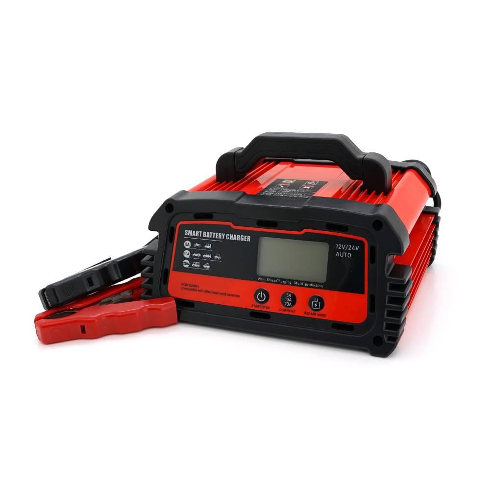 Зарядний пристрій автоматичний для акумулятора DEMUDA 12V/24V WET AGM GEL AC110/220V DC148В/296В Струм заряду 12V/20A 24V/10A LCD крокодили (32704)