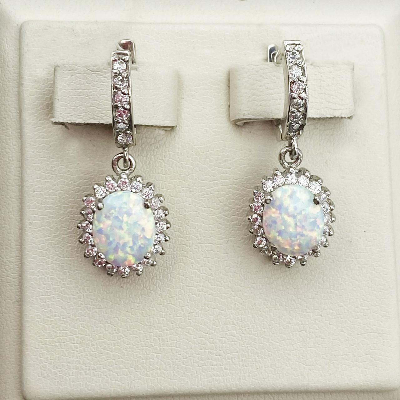 Серьги серебряные с белым опалом 6,36 г (1996060015)