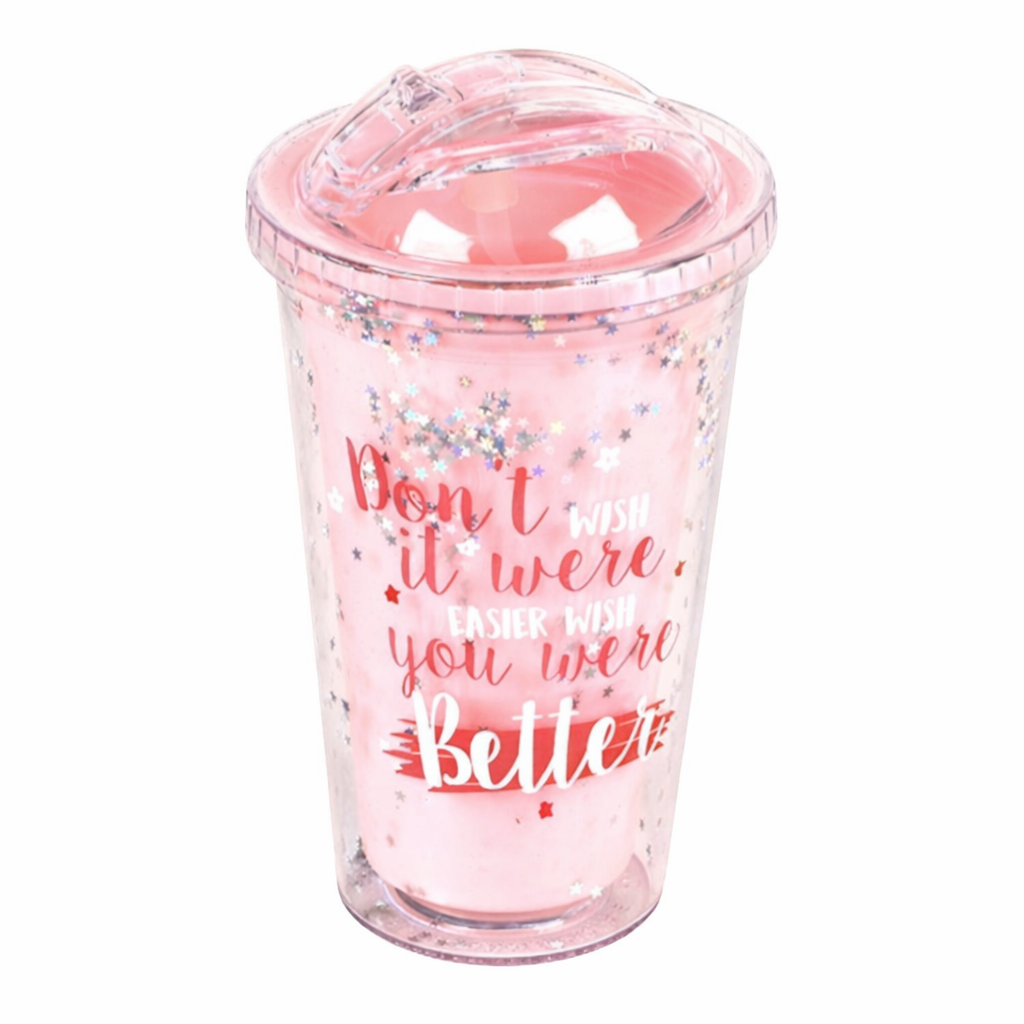 Стакан-поилка с трубочкой Stenson R29994 450 мл Прозрачный с розовым (33726491)