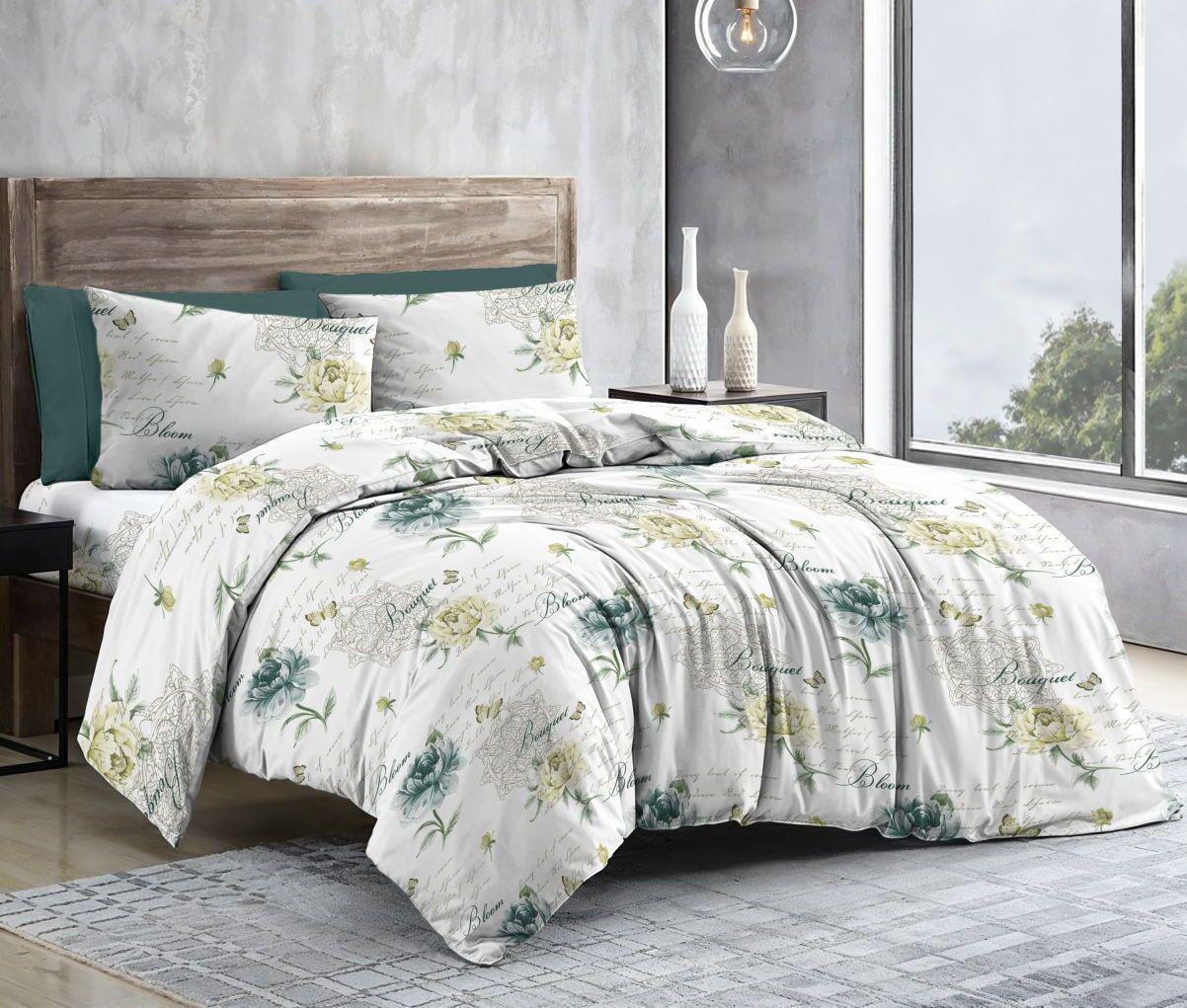 Простирадло полуторне Блакитні квіти метелики бязь голд люкс 160х220 см Білий (33076745) Простирадло полуторне Блакитні квіти метелики бязь голд люкс 160х220 см Білий (33076745)