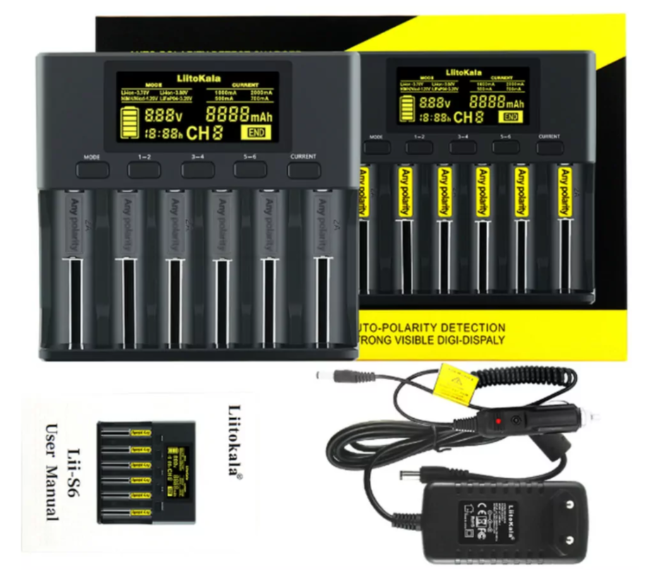 Зарядний пристрій LiitoKala Lii-S6 EU на 6 каналів та автомобільний кабель (78960) Зарядний пристрій LiitoKala Lii-S6 EU на 6 каналів та автомобільний кабель (78960)
