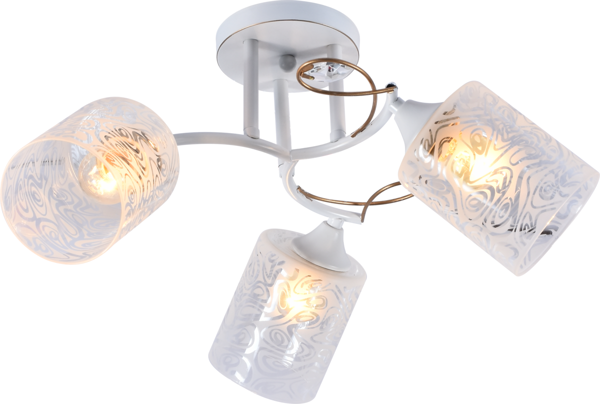 Люстра потолочная Light House SRS-20735/3 плафон белый с прозрачным узором Белый/Золотой