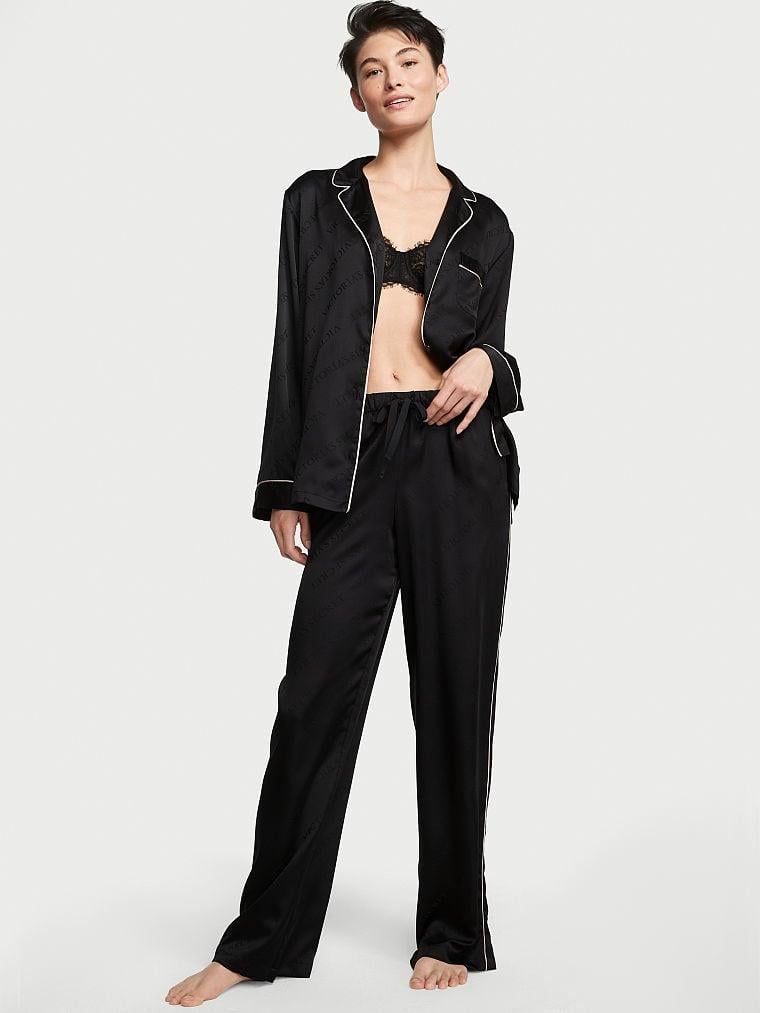 Піжама жіноча Victoria's Secret Satin штани/сорочка M Чорний (2075315805)