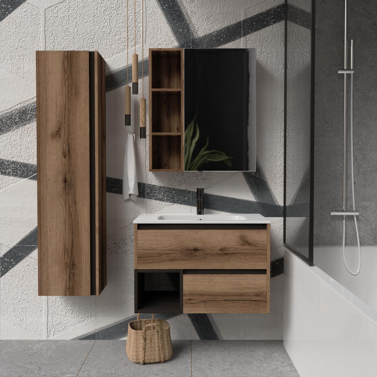 Тумба подвесная с раковиной MVK Vostok Craft 80 В2 800х450х530 мм Дуб темный (c280dt) - фото 4