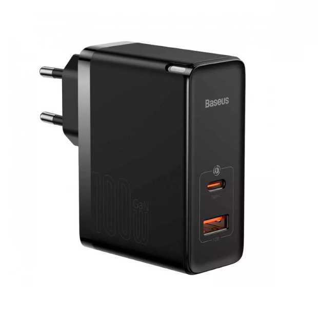 Мережевий зарядний пристрій Baseus GaN5 Pro Fast Charger C+U 100W/20V/5A Type-C to Type-C 1 м Black (CCGP090201)