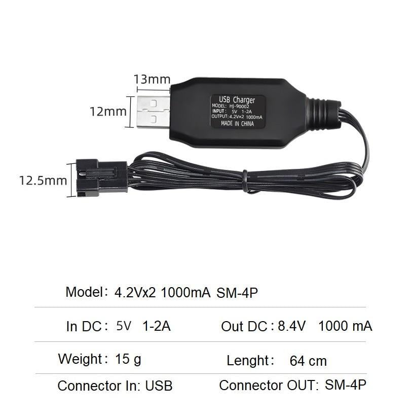 Зарядний пристрій USB для акумулятора радіокерованої моделі Li-Po Li-ion2x4,2V 1000 mAh SM (nt7957) - фото 2