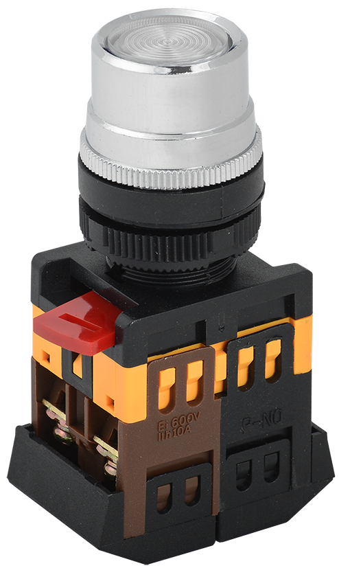 Кнопка управления УЭК ABLF-22 1NO+1NC с подсветкой 22 мм 230V Прозрачный неон (BBT10-ABLF-K08)