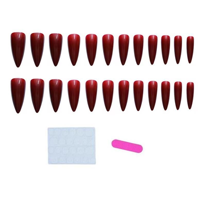 Накладные ногти длинные острой миндальной формы с клеевыми пластинами 24 шт. Красный (2789190703)