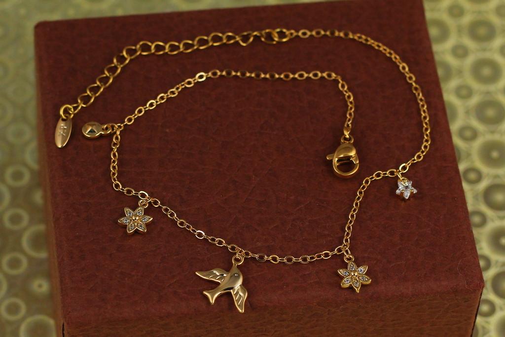 Браслет на ногу Xuping Jewelry птичка и цветочки 29 см Золотистый (2461623930)