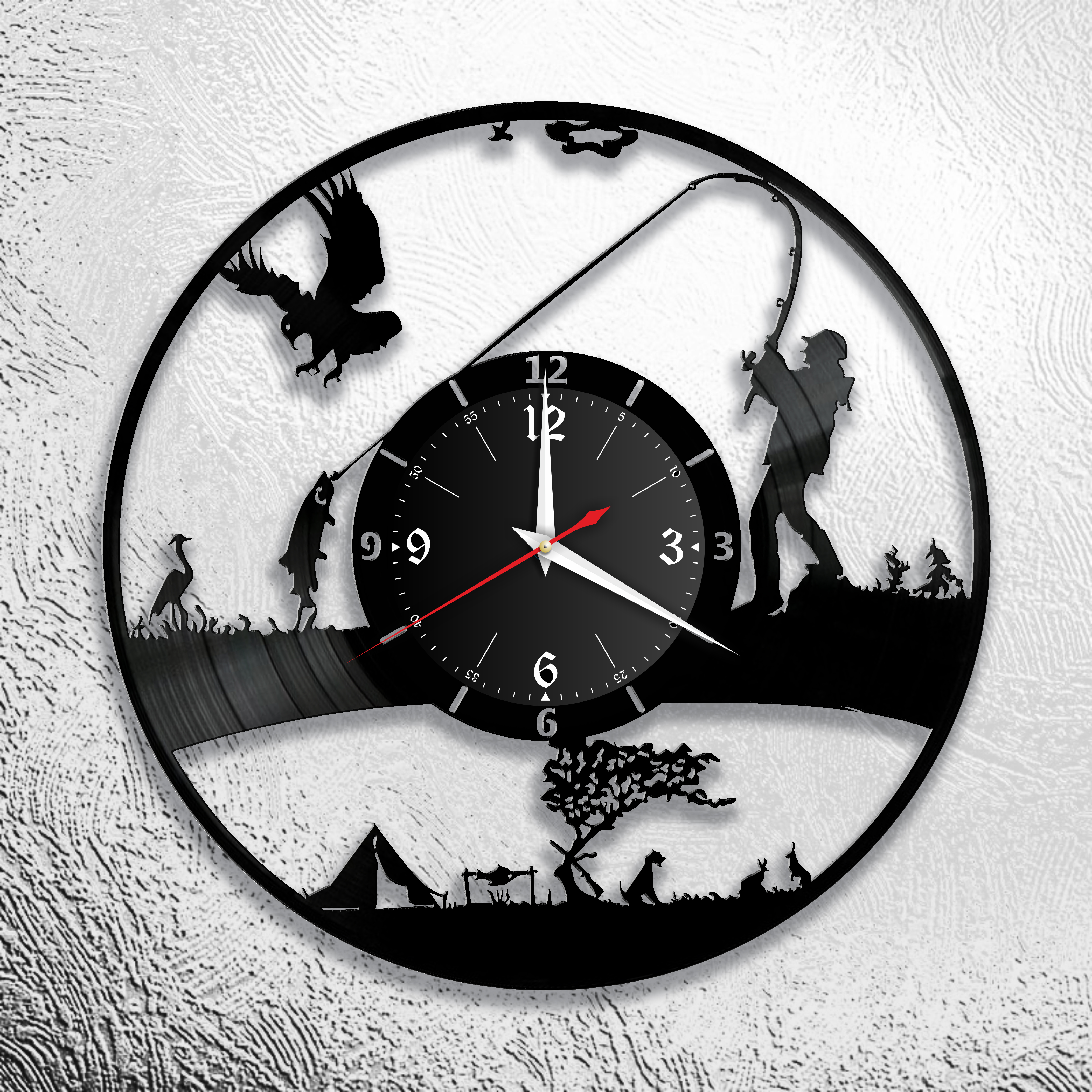 Часы настенные Рыбалка 1038 из виниловой пластинки