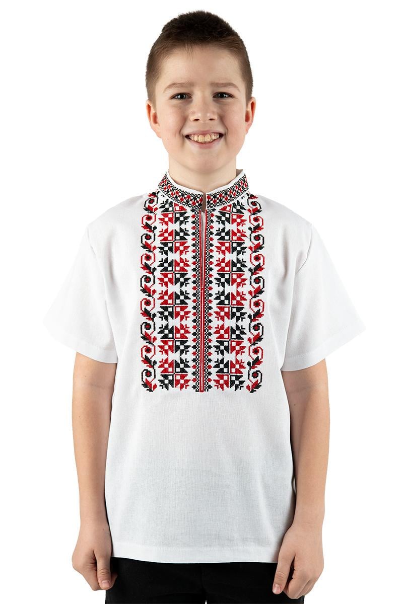 Вышиванка для мальчика из льна с коротким рукавом 158 см (2564289592)