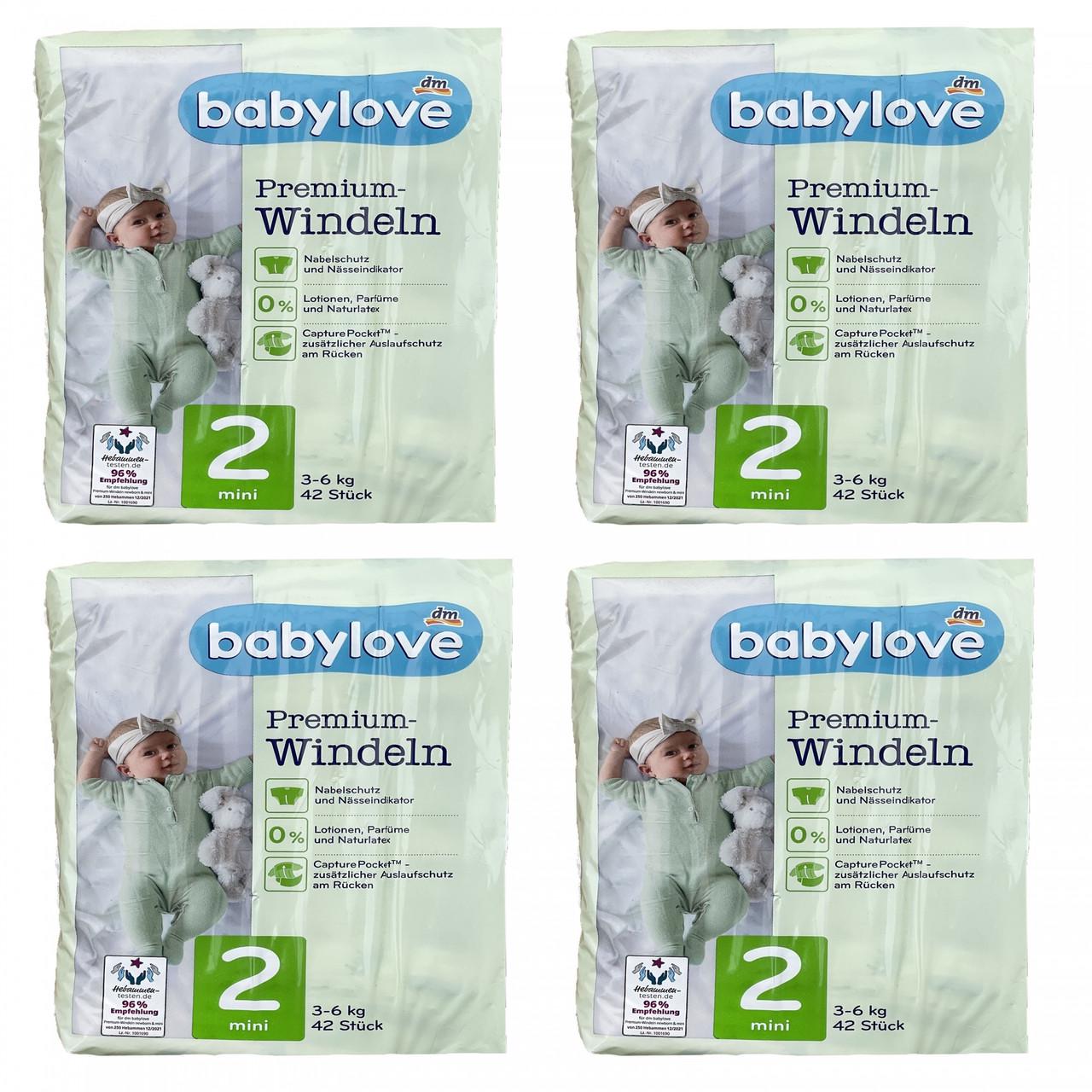 Підгузки дитячі одноразові Babylove Premium 2 mini 3-6 кг 168 шт. (1986982277)