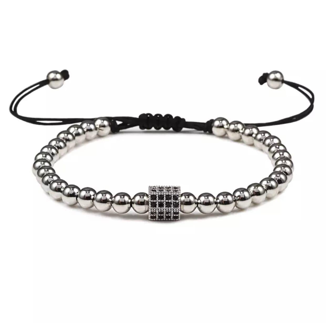 Браслет із гематиту з багатогранником на стяжці р. 21 Срібний (90095)