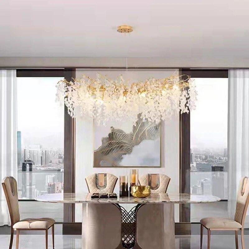 Люстра з білими підвісками у видовженому корпусі 125х45 см Золотий (703L-1200 GD/FR)