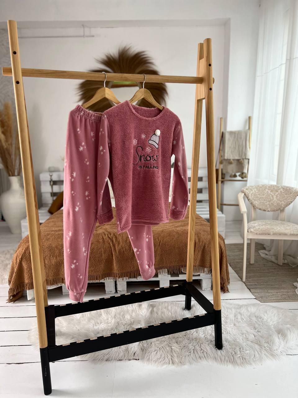 Пижама женская DO2166 на флисе с принтом XL Розовый - фото 3