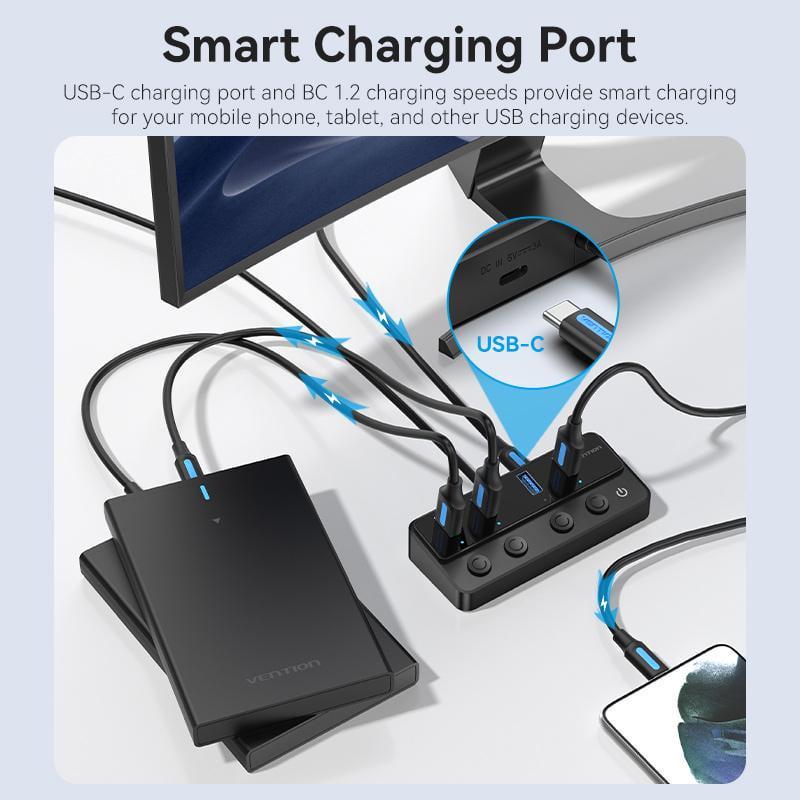 USB-хаб Vention USB-4x USB 3.0/Type-C 5 Гбит/с USB-A 1 м Черный (CHWBF) - фото 5