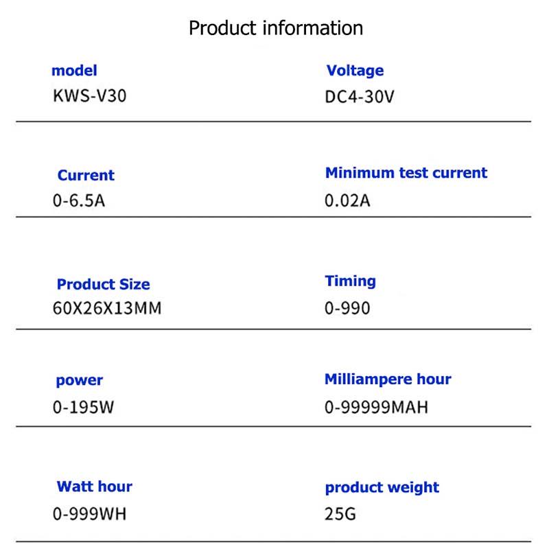 Тестер струму напруги ємності KEWEISI KWS-V30 QC3.0/4-30V/195W/6,5A Black - фото 10