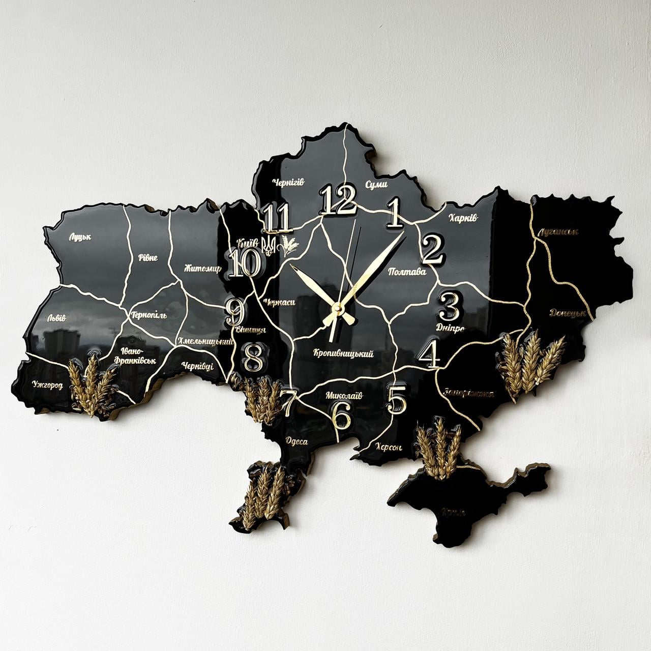 Часы настенные из эпоксидной смолы Карта Украины 60x40 см