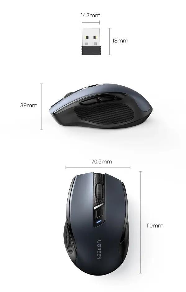 Мышь беспроводная бесшумная Ugreen MU006 Ergonomic Wireless Mouse - фото 10 Мышь беспроводная бесшумная Ugreen MU006 Ergonomic Wireless Mouse - фото 10