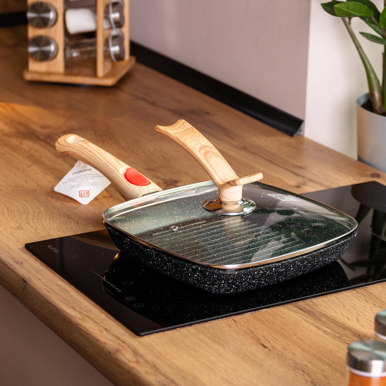 Сковорода-гриль алюмінієва MGC зі скляною кришкою та ручкою квадратна 24 см Чорний - фото 7 Сковорода-гриль алюмінієва MGC зі скляною кришкою та ручкою квадратна 24 см Чорний - фото 7