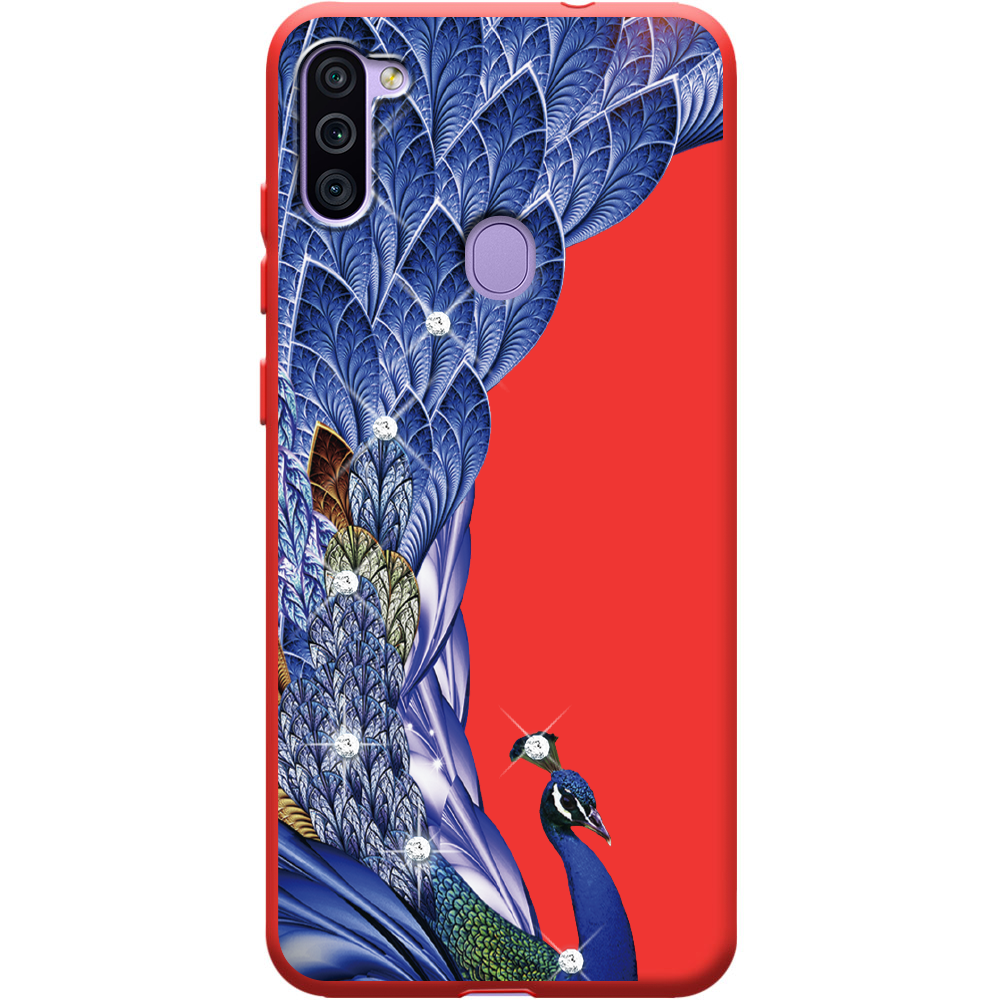 Чохол Boxface Samsung M115 Galaxy M11 Павич зі стразами Червоний силікон  (39780-rs7-40327)
