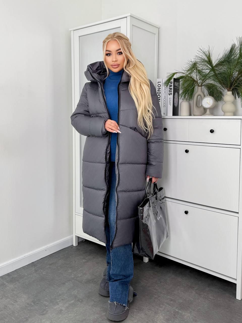 Пуховик жіночий зимовий подовжений до -20°С батал 4XL-5XL Графіт (OV-1099GR-4XL-5XL) - фото 2 Пуховик жіночий зимовий подовжений до -20°С батал 4XL-5XL Графіт (OV-1099GR-4XL-5XL) - фото 2