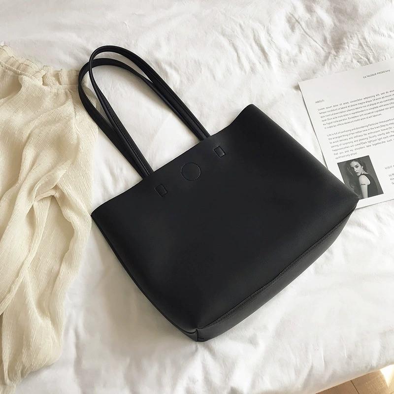 Жіноча сумка-шопер із шкірозамінника Чорний (RN-163)