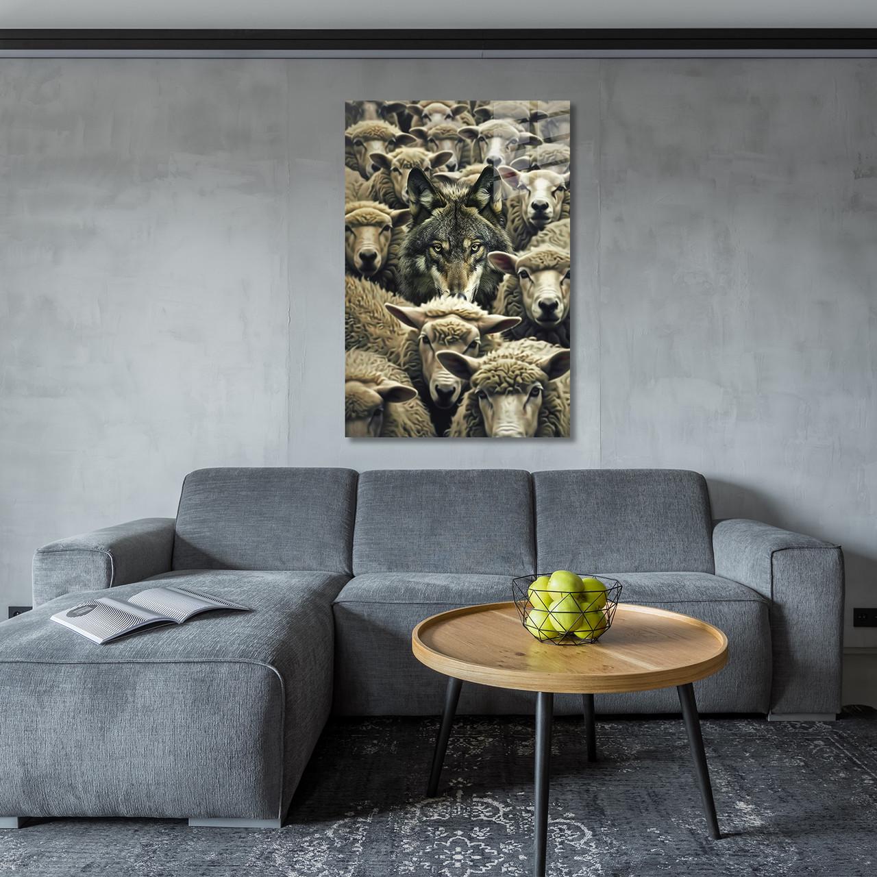 Картина на стекле NovellaPrint Волк среди овец 60х90 см (549.3)