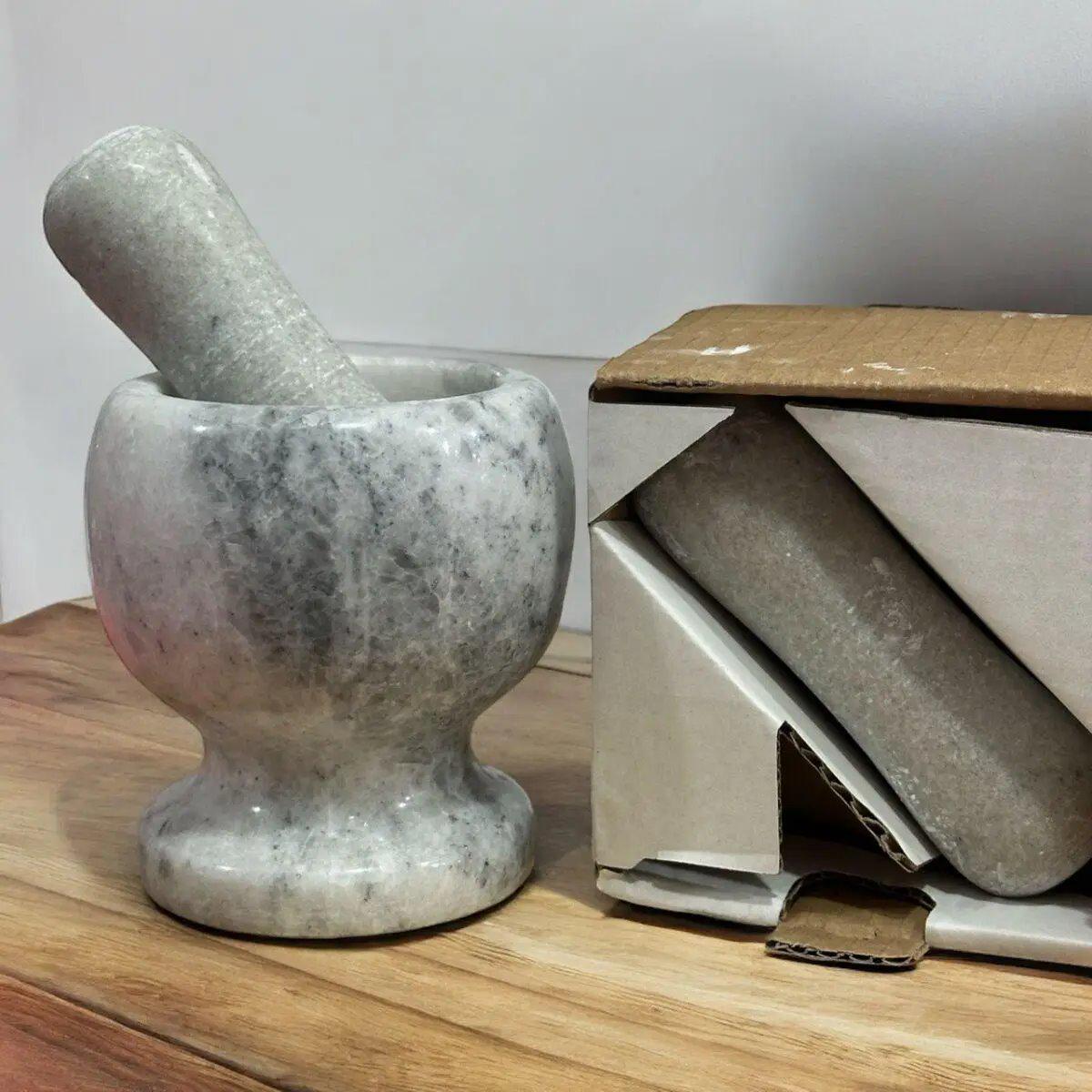 Ступка мраморная с пестиком 10,5 см 1,5 кг Светло-серый - фото 2