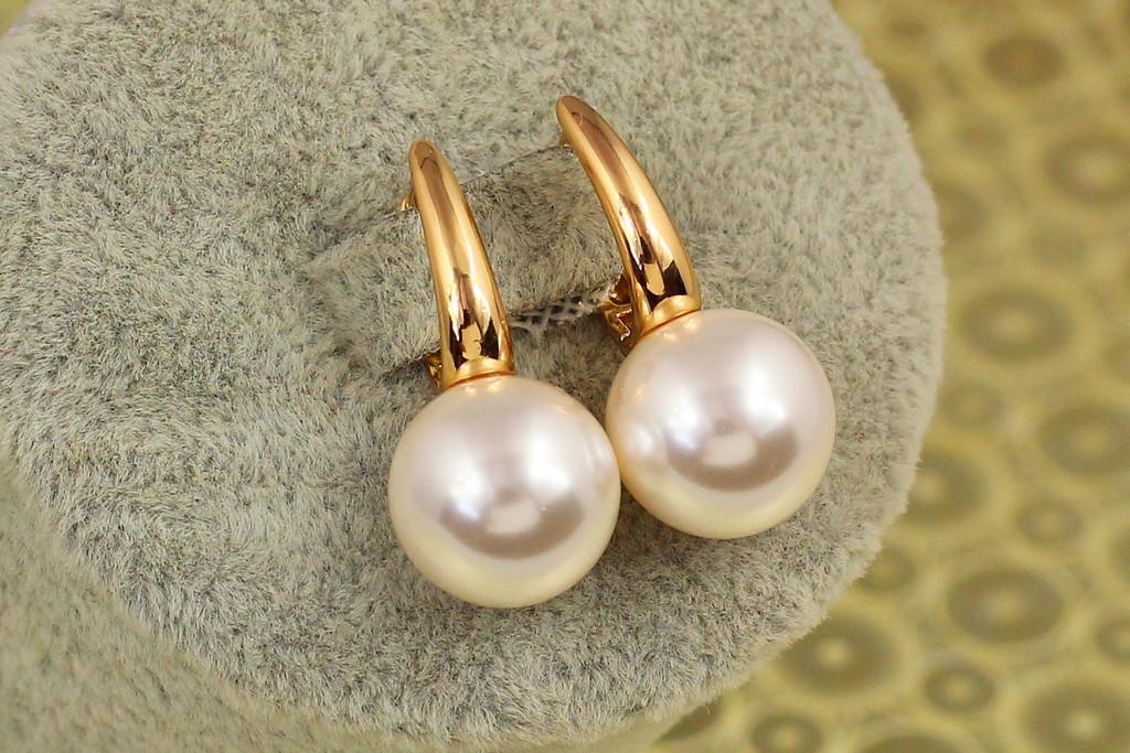 Серьги Xuping Jewelry страйт английский с жемчужиной 12 мм 2,5 см Золотистый (2423003980)