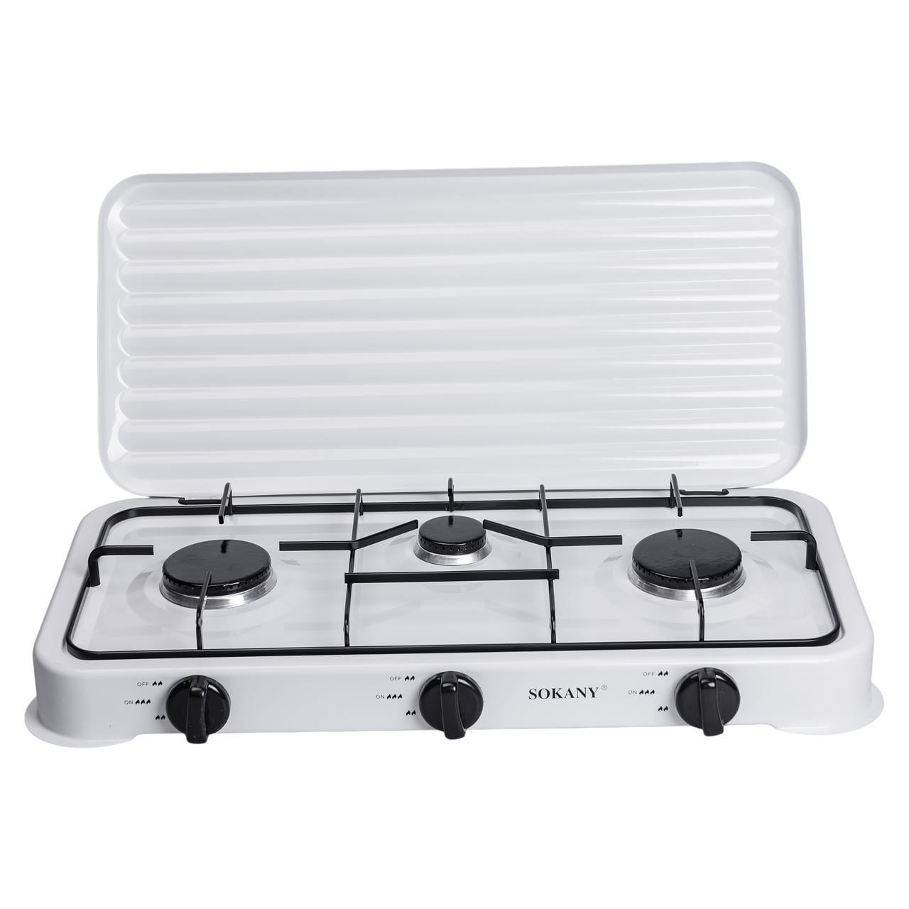 Настольная плита газовая Sokany SK-6003 трехконфорочная для баллонного газа Белый (SK-6003W)