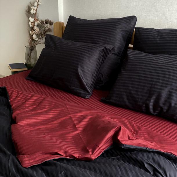 Комплект постільної білизни Lelit SS-3003 160х215 см Чорний з бордовим (CN33276)