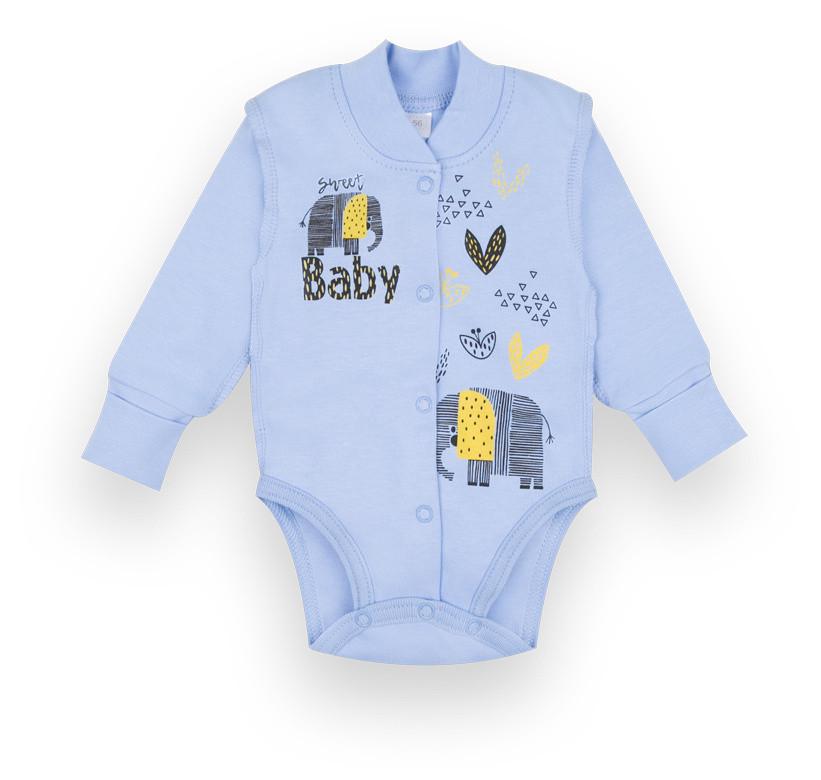 Боди детское хлопковое для мальчика на кнопках Gabbi BD-21-23-1 Слоники 62 см Голубой (12919)