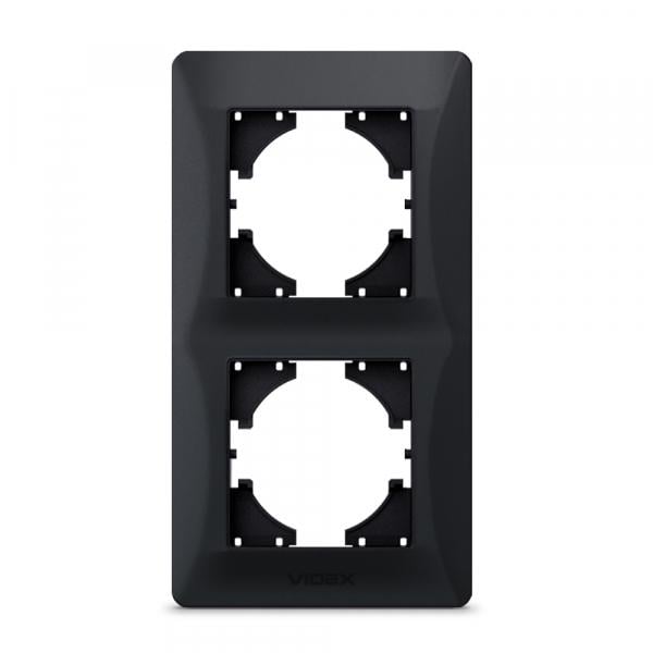 Рамка Videx на 2 місця вертикальна Чорно-графітовий - фото 1 Рамка Videx на 2 місця вертикальна Чорно-графітовий - фото 1