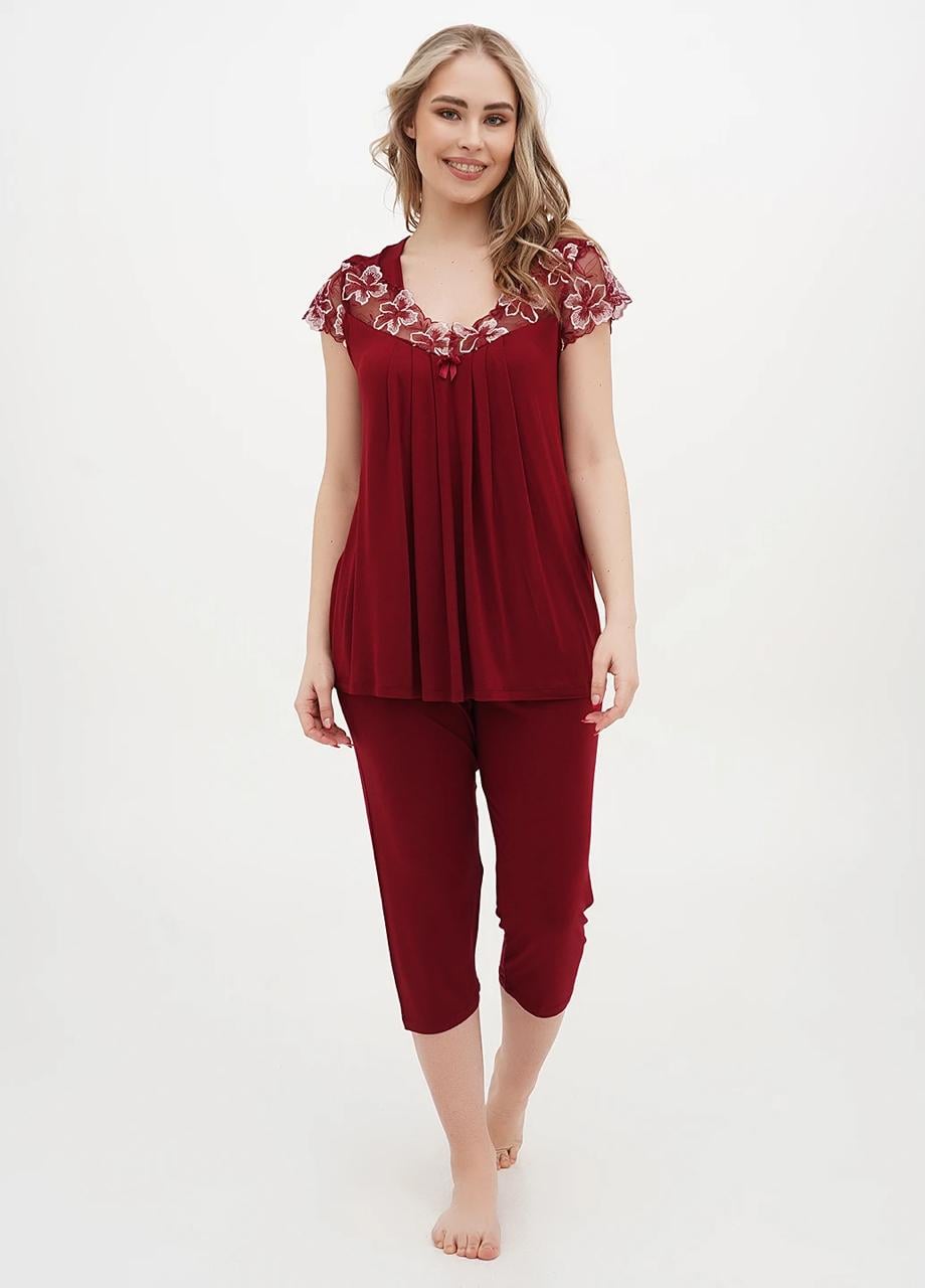 Пижама женская Cotpark футболка/бриджи 2XL Бордовый (14173-2-2XL)