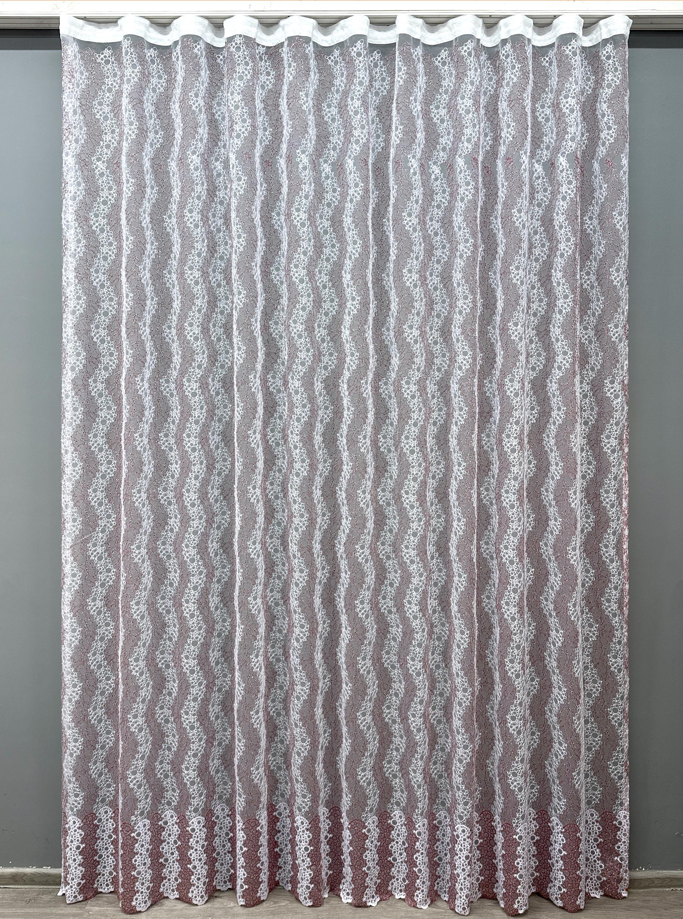 Тюль VR-Textil 1687т Органза с вышивкой и люрексом 300х270 см Бордовый/Белый (42-0724)