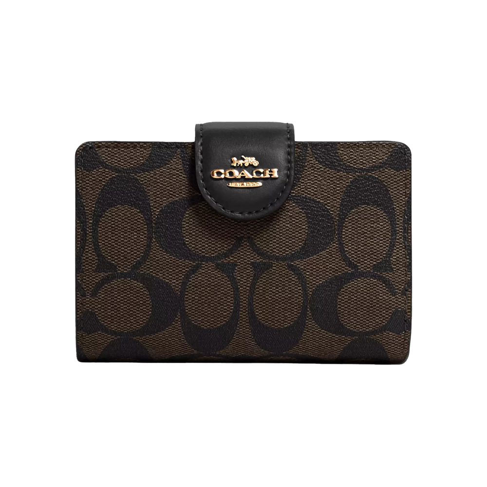 Кошелек женский Coach Medium Corner Zip Wallet in Signature Canvas Gold/Brown Black (CH63)