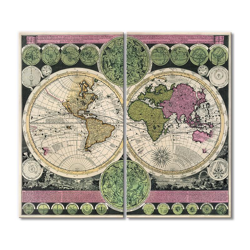 Винтажная карта Плоскости сферы как в земном, так и в небесном полушарии 2 модуля 80x120 см