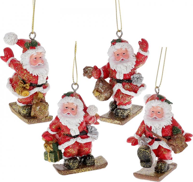 Набор подвесных фигурок Санта-скейтбордист из полистоуна 5х7,5 см 12 шт. Красный (BD-LN1-305)