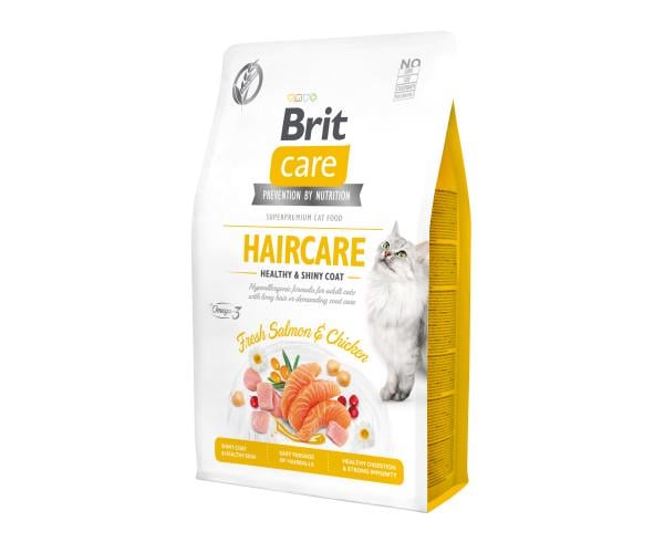 Корм для котів Brit Care Cat Grain-Free Haircare Healthy and Shiny Coat курка та лосось для шерсті 400 г (44809)