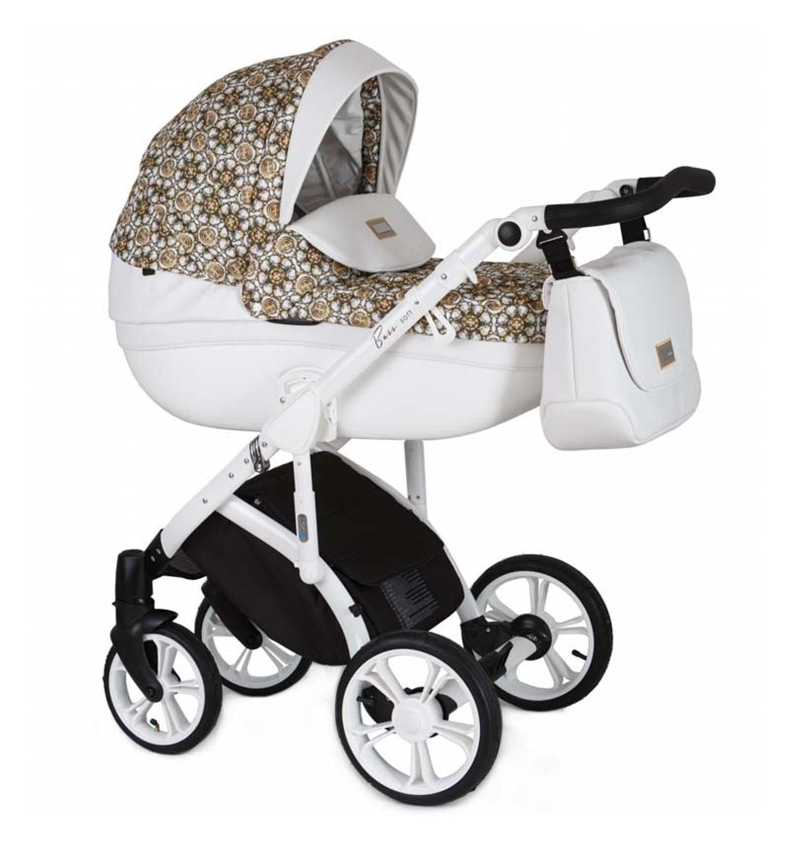 Коляска универсальная Roan Bass Soft Ornaments 2в1 с багажной корзиной и сумкой Gold/White