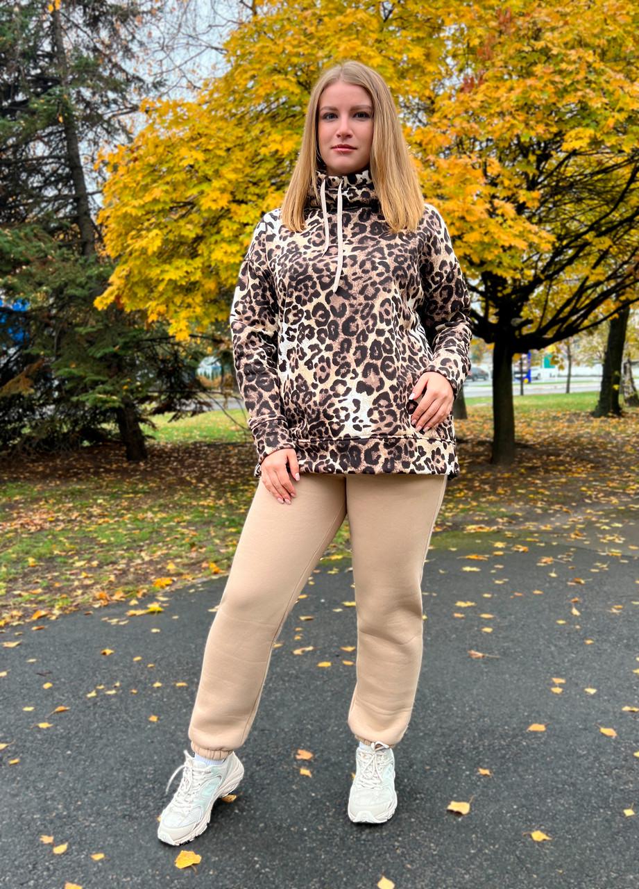 Худі оверсайз тринитка з начосом леопард р. 40-42 Бежевий (1539) - фото 5 Худі оверсайз тринитка з начосом леопард р. 40-42 Бежевий (1539) - фото 5