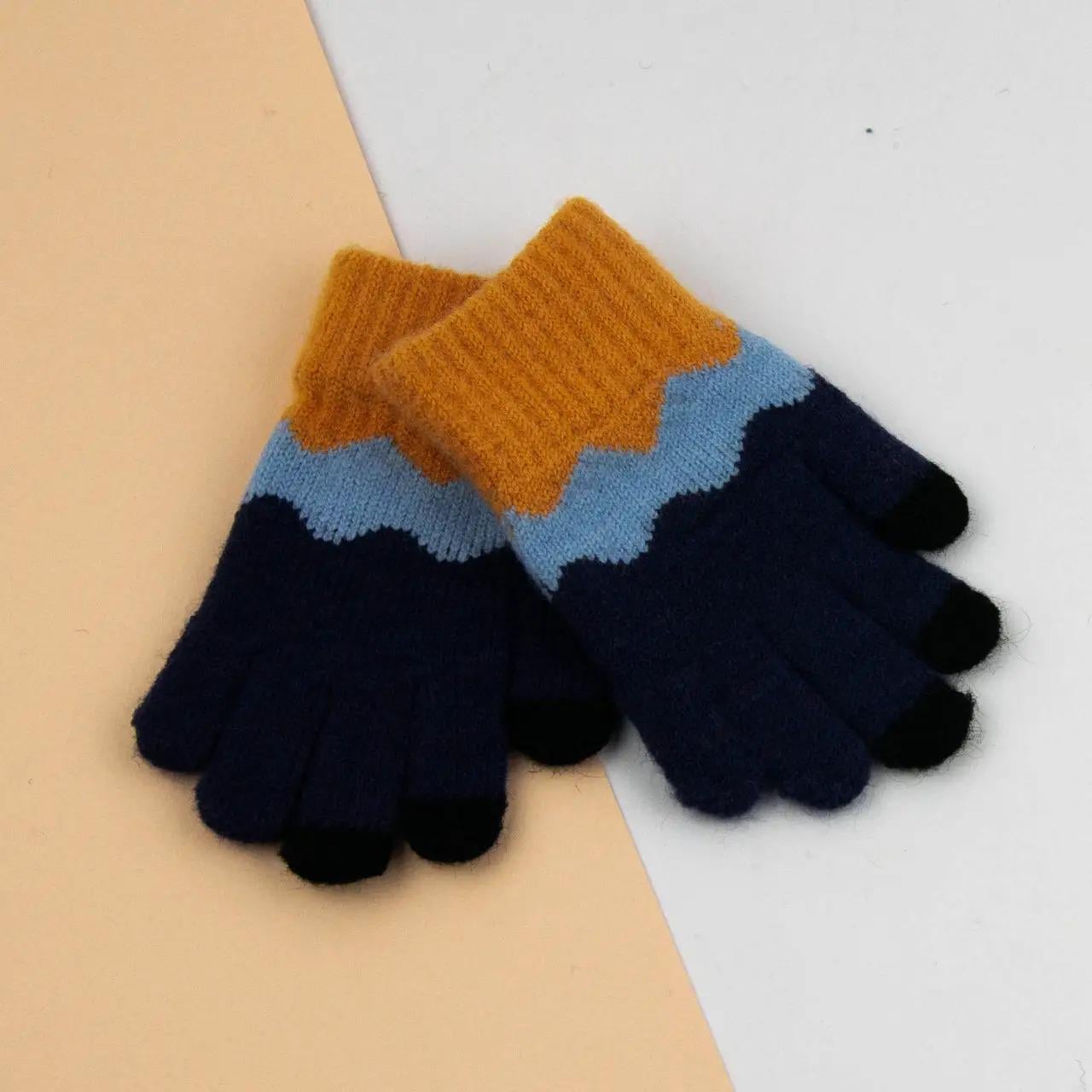 Детские перчатки для мальчиков 5-7 лет размер 17 Оранжево-синий (24-8-002)