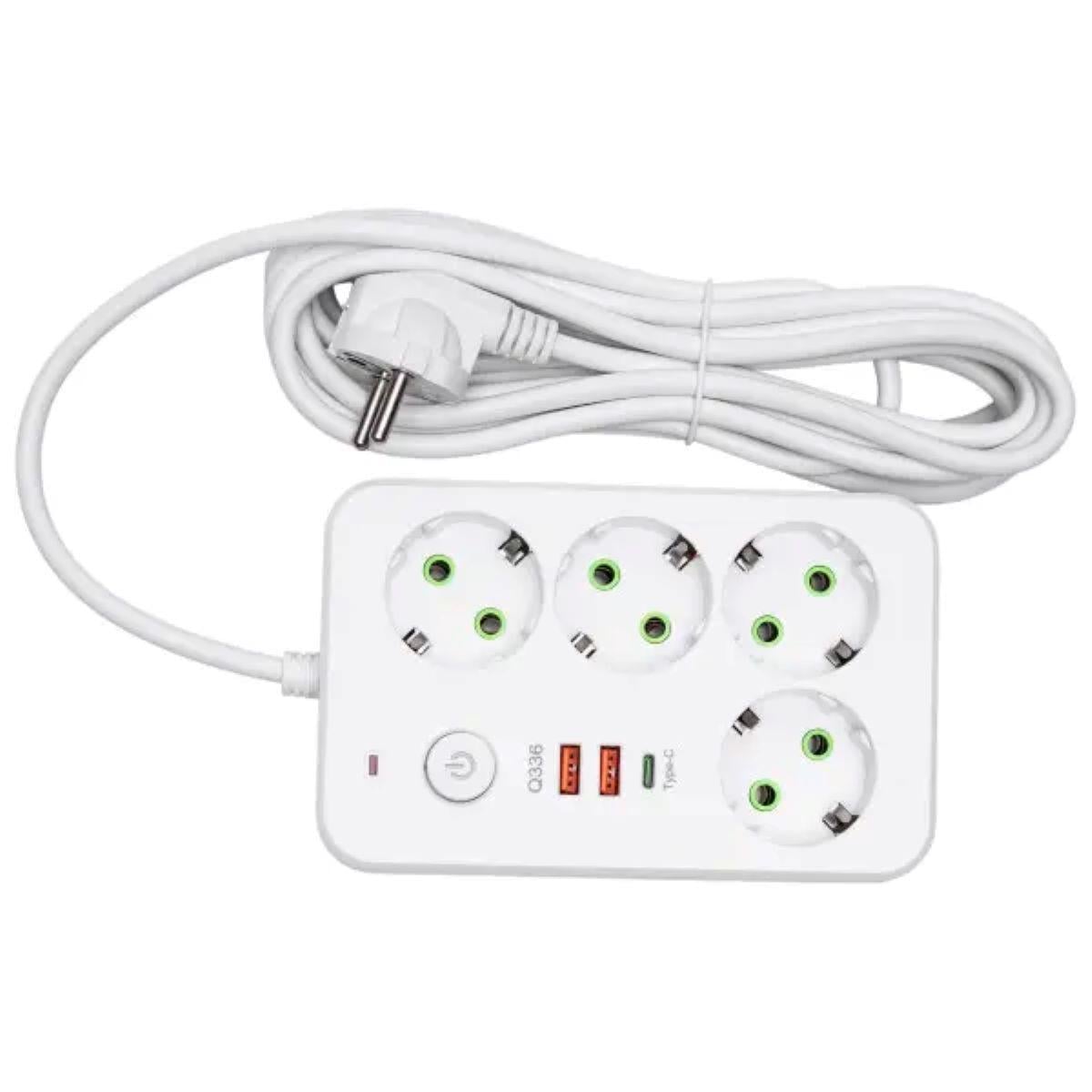 Сетевой фильтр-удлинитель 4 розетки 2xUSB-A 1xUSB-C 5м Белый (HP-5-47)